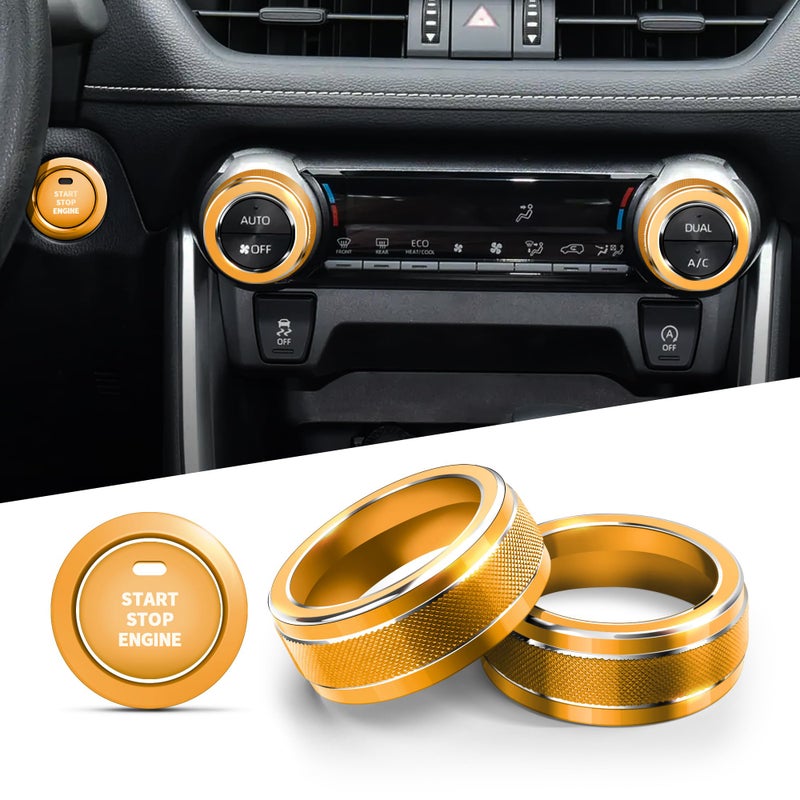 Polodunn for Toyota RAV4 Accessories 2025 2024 2023 2022 2021 2020 2019 -Air Conditioning Knob Covers, Push Start Button Cover Trim Rings 4pcs (Glod) - Image 1